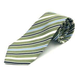 Countess Mara 100% Silk Hand Made Skinny Long Men's Neck Tie Green Stripe 3W 61L